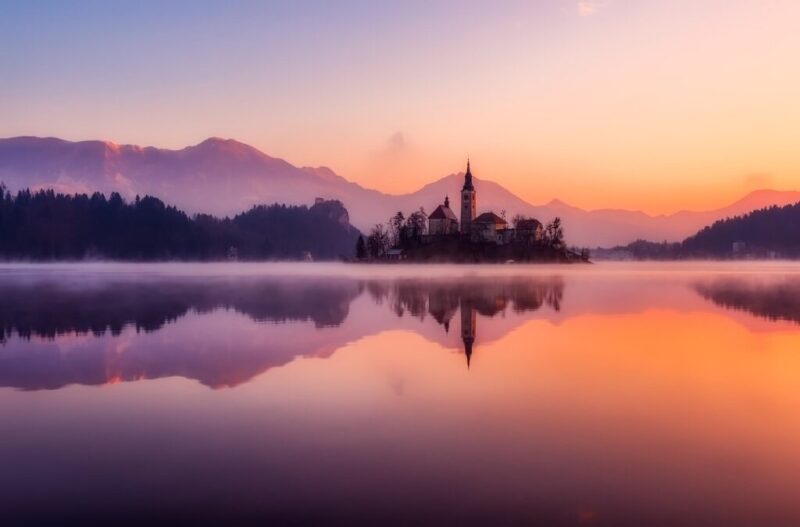lake, sunset, reflection